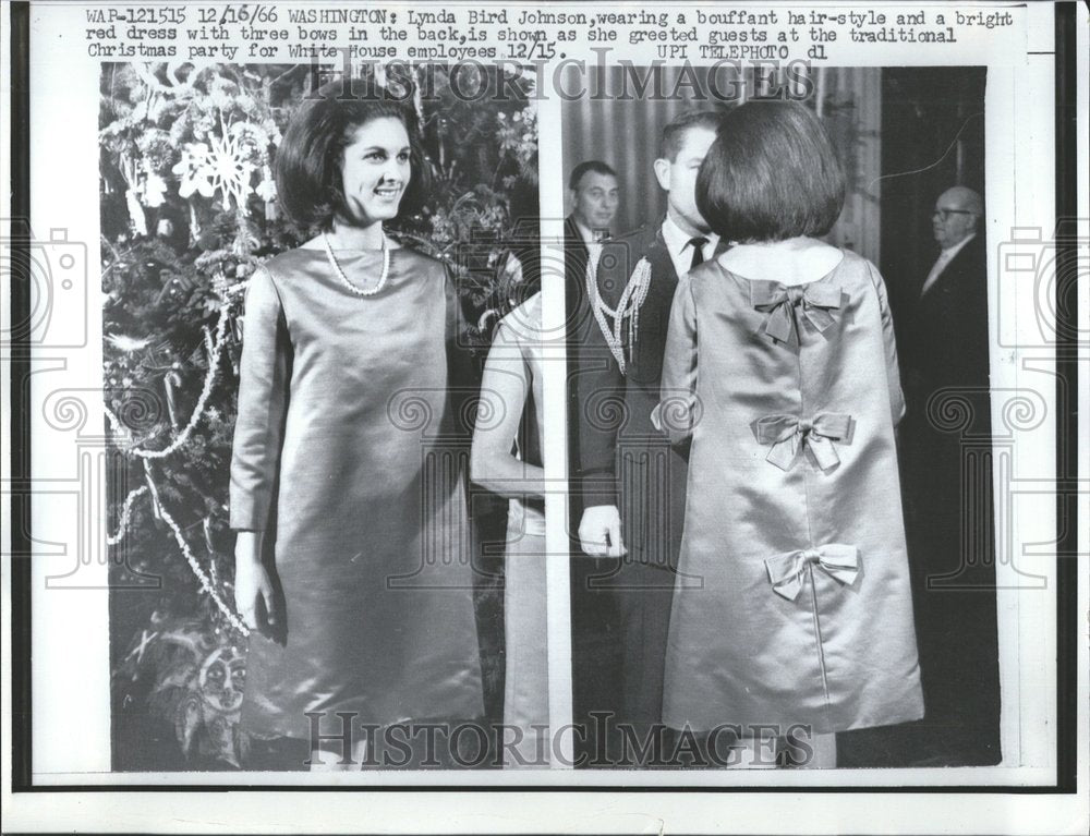 1966 Lynda Bird Johnson bright red dress - Historic Images