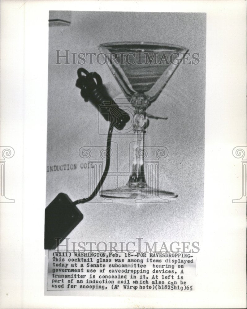 1965 Press Photo Cocktail Glass Eavesdropping Device - Historic Images