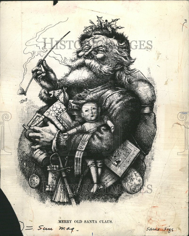 1940 Press Photo Thomas Nest sketch Santa Claus drawing - RRV61879 - Historic Images