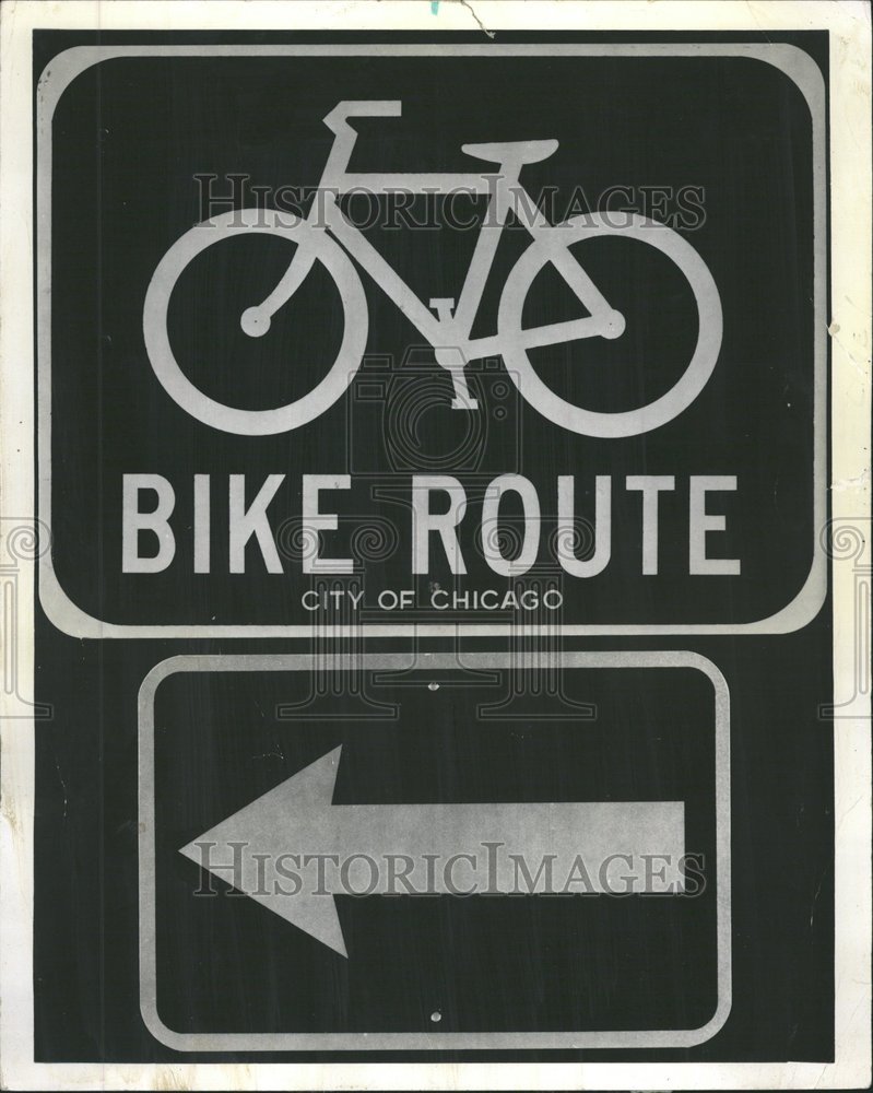 1971 Bicycles Route Sign Board Chicago - Historic Images