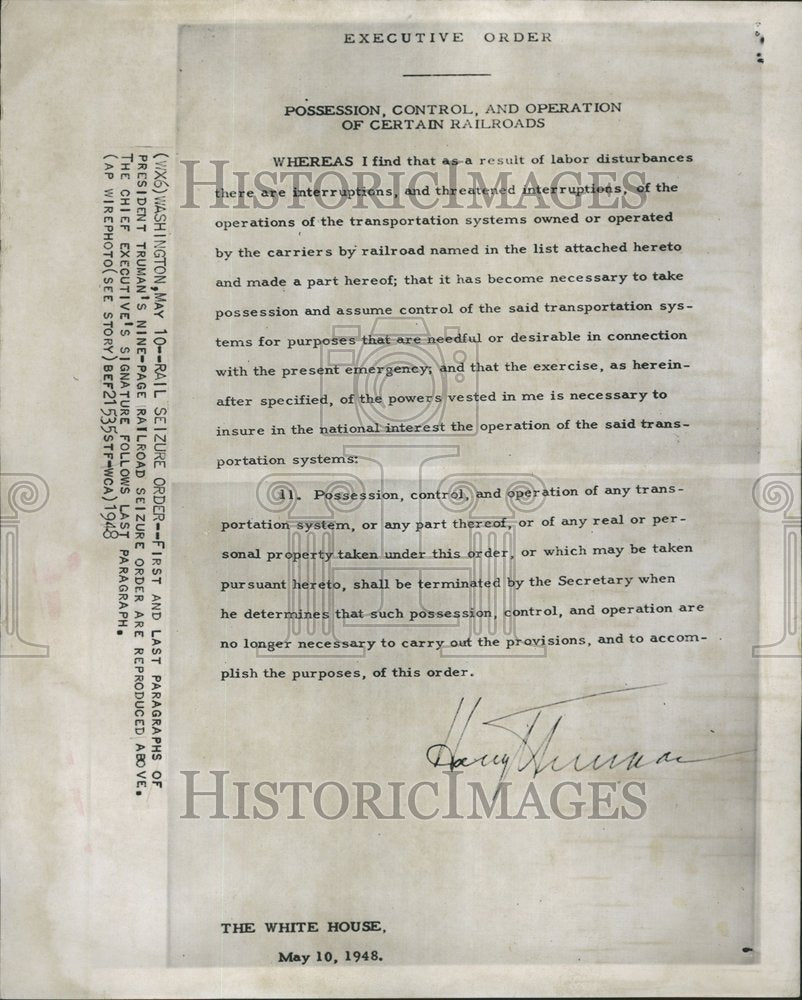 1948 Order First Last Paragraph President - Historic Images