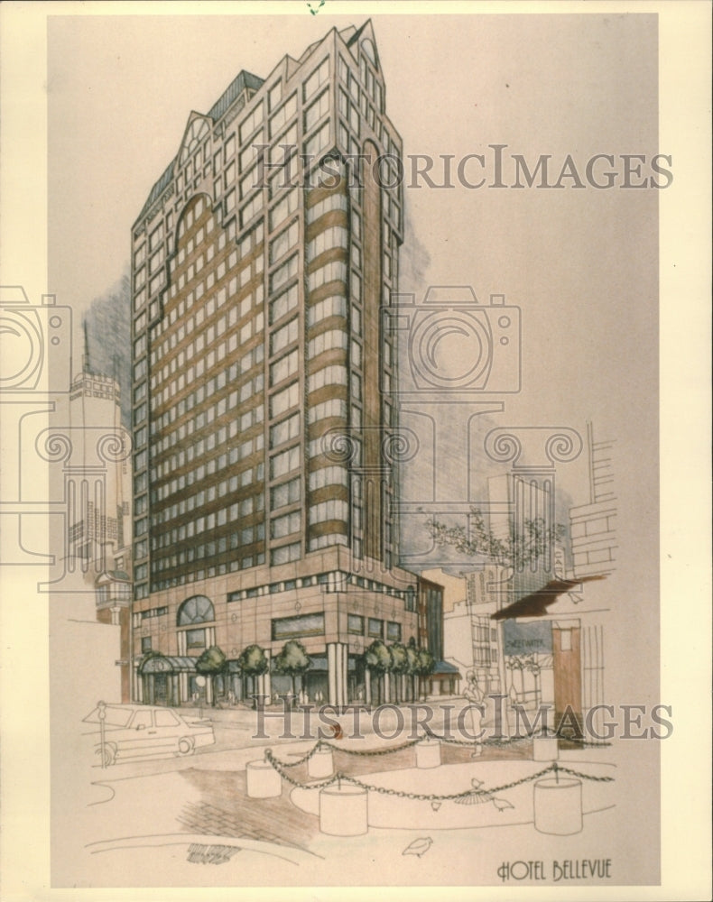 1986 Press Photo Sketch Hotel Bellevue Chicago - RRV65331 - Historic Images