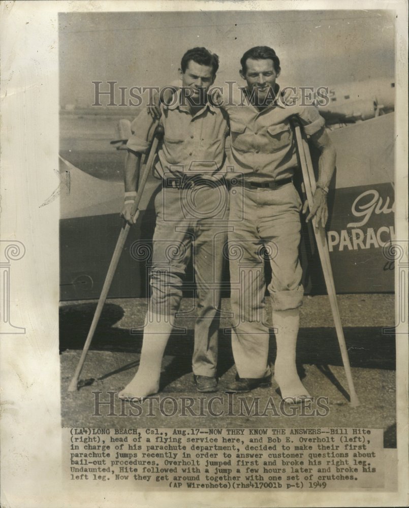 1949 Press Photo Bill Hite Bob E Overholt Parachute - RRV68609 - Historic Images