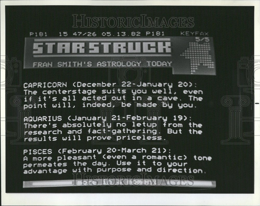 1982 Press Photo Fran Smith's Horoscope Reading-CableTV - Historic Images