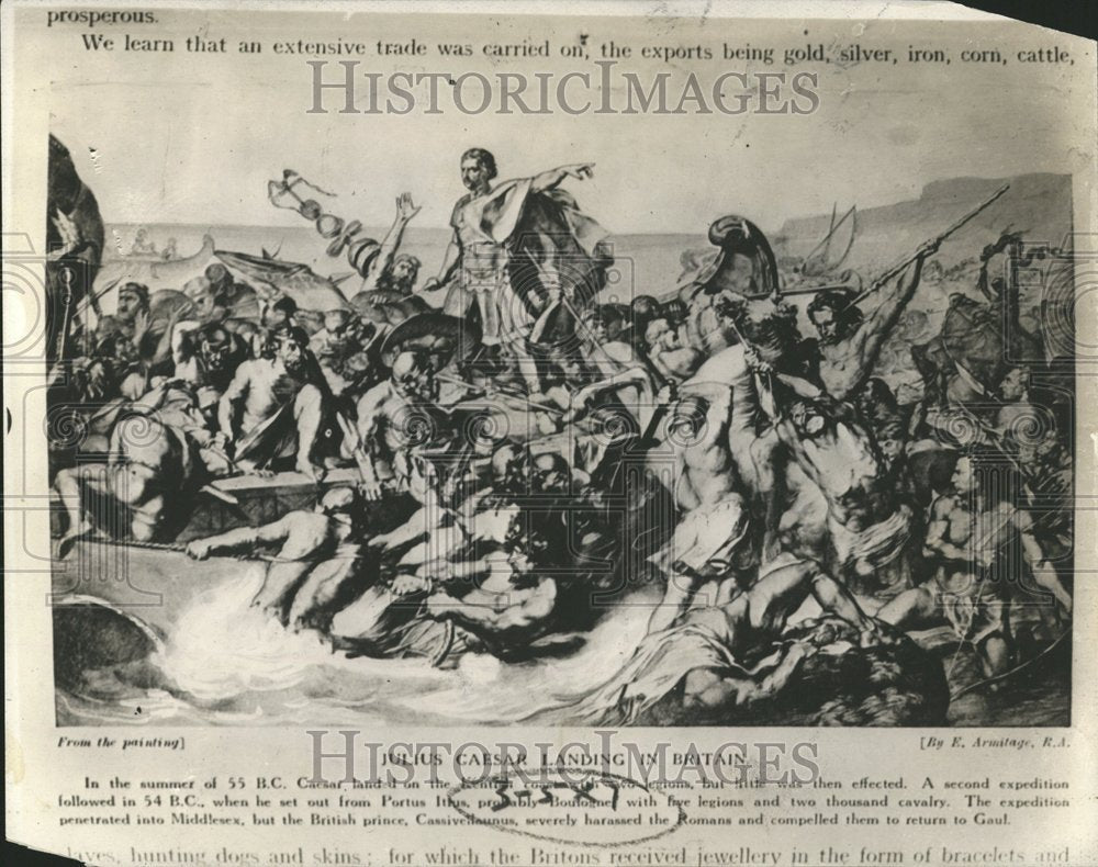1927 Painting Julius Caesar Landing Britain - Historic Images