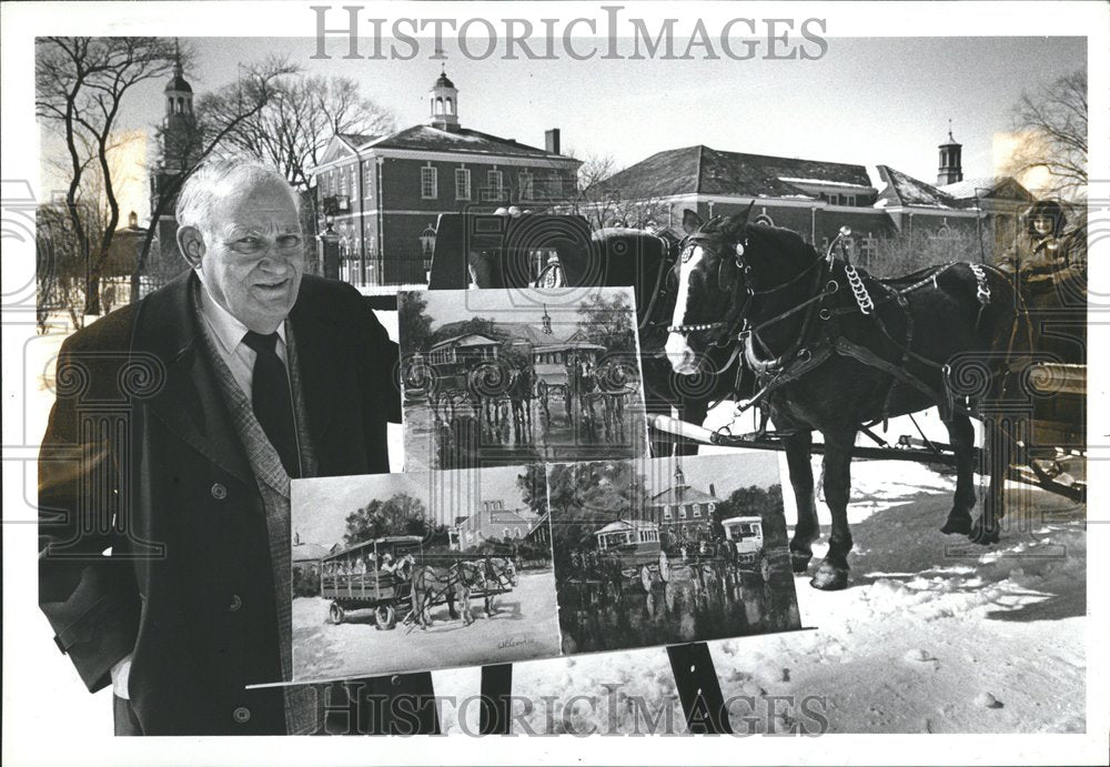 1982 Press Photo Gus Lassen paintsHenry Ford I village - RRV73189 - Historic Images