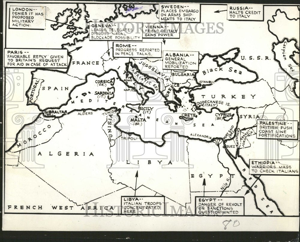 1935 Press Photo Wars Wide Italian Ethiopian Map - Historic Images