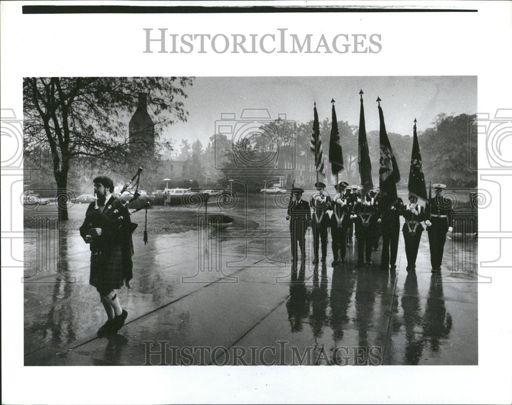 1983 Press Photo Recessionals color Guard Armed Lake - RRV74517 - Historic Images