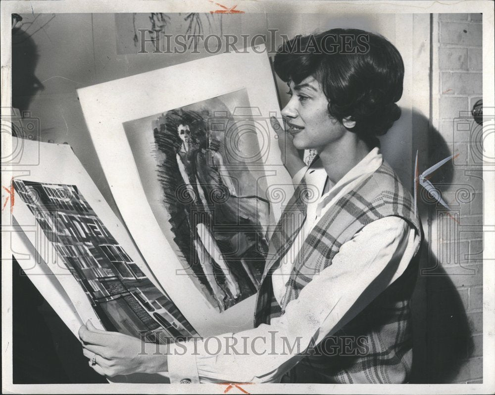 1963, Miss Audrey Green looks over purchases - RRV75241 - Historic Images