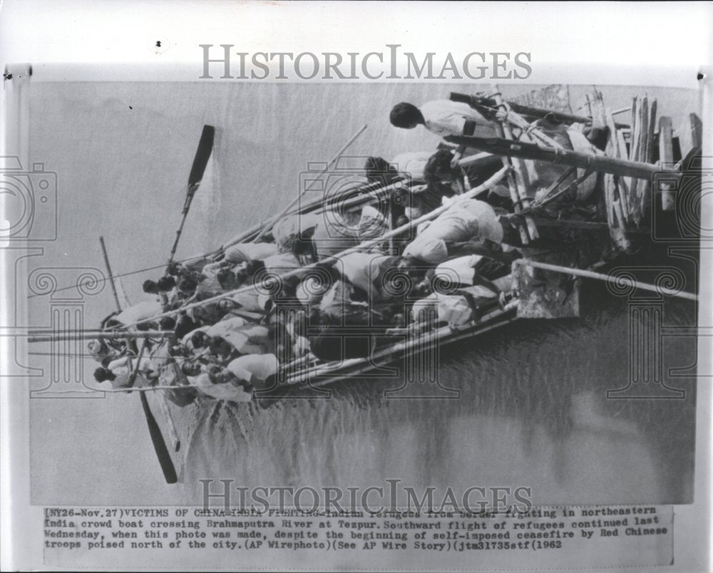 1962 Indian Refugees Boat Brahmaputra River - Historic Images