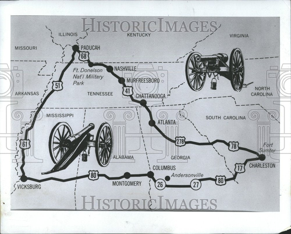 1965, Civil War Battlefields Landmark Map - RRV76557 - Historic Images