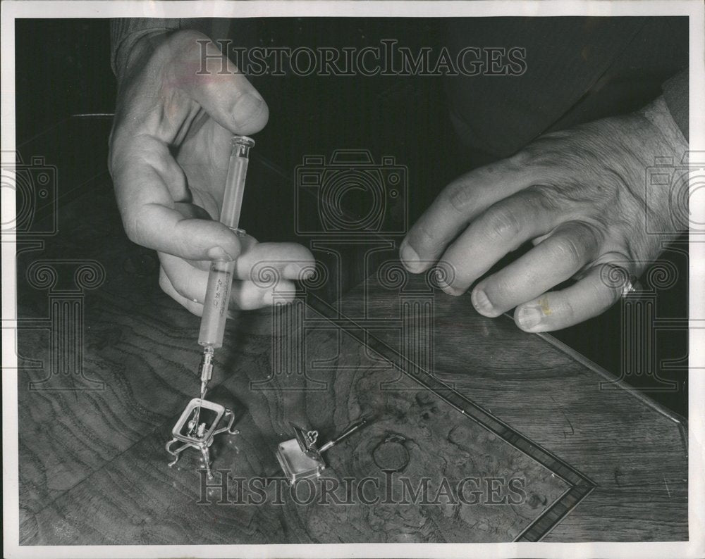 1952 Man Building Miniature Alcohol Lamp-Historic Images