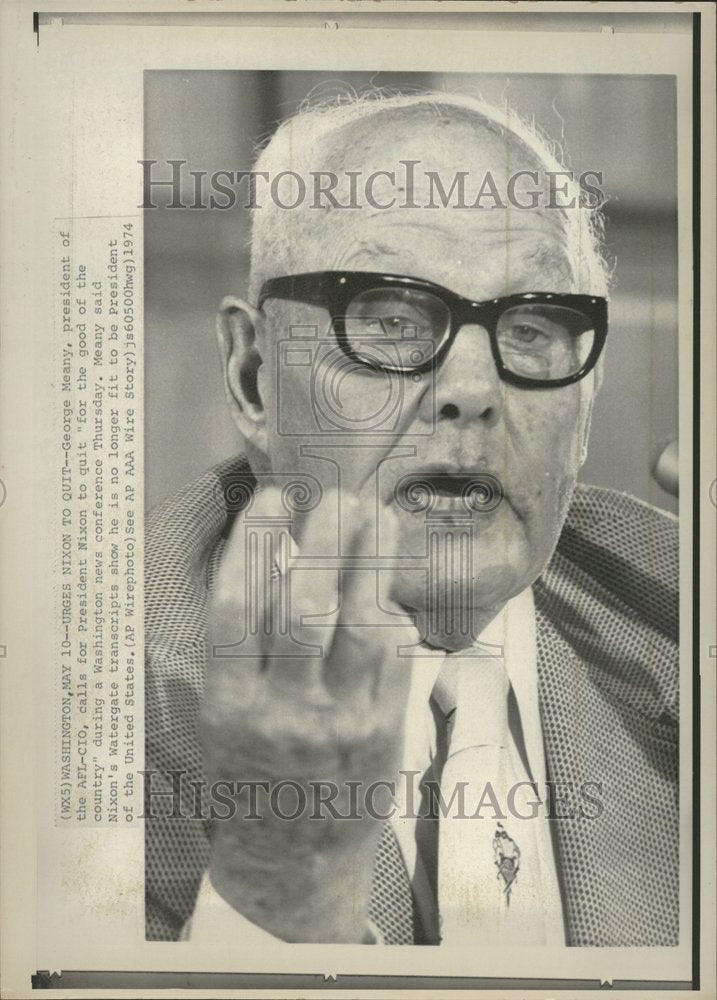 1974, George Meany ask Nixon to resign - RRV77229 - Historic Images