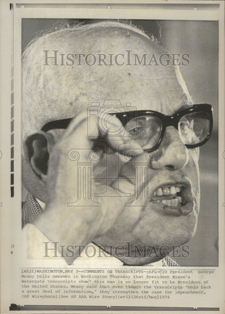 1974 Press Photo AFL-CIO Union President George Meany - RRV77231 - Historic Images