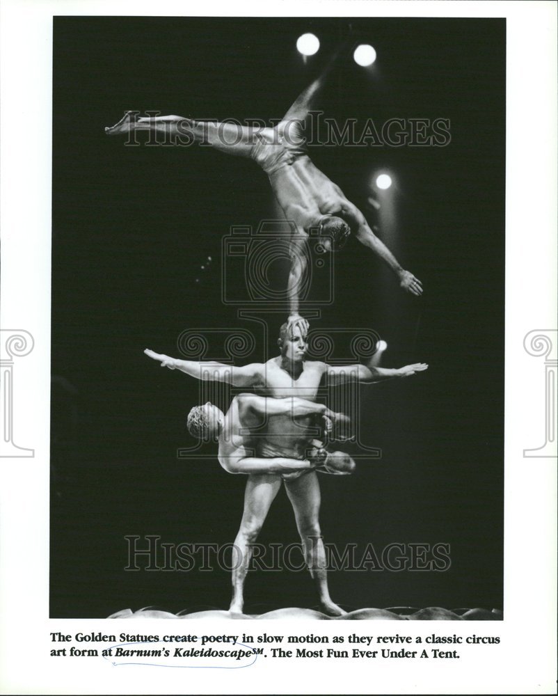 Press Photo Acrobat Golden Statues Barnum Kaleidoscape - RRV77895 - Historic Images