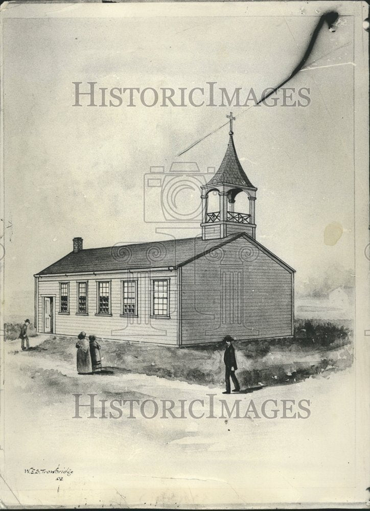 1937 Chicago First Catholic Church Drawing - Historic Images