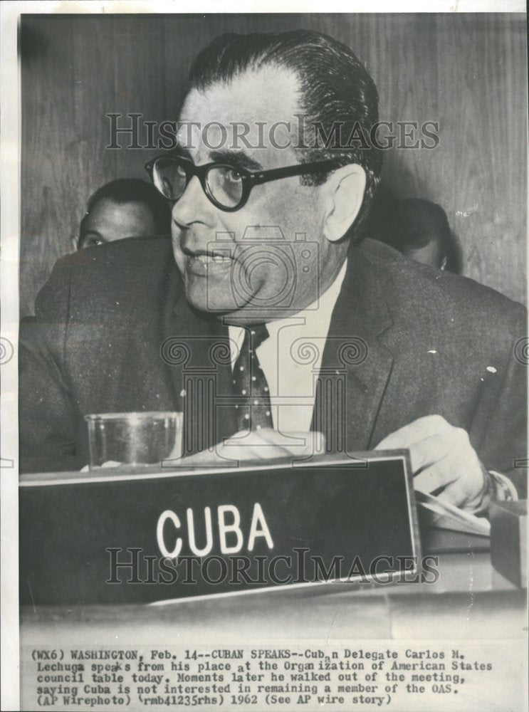 1962 Press Photo Place Cuba Delegate Lechuga Meeting - Historic Images