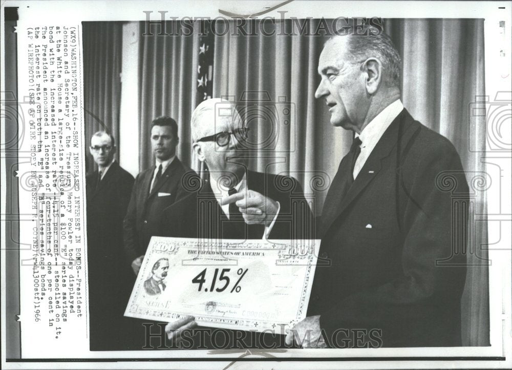 1966 Press Photo President Johnson &amp; Henry Fowler Press - Historic Images