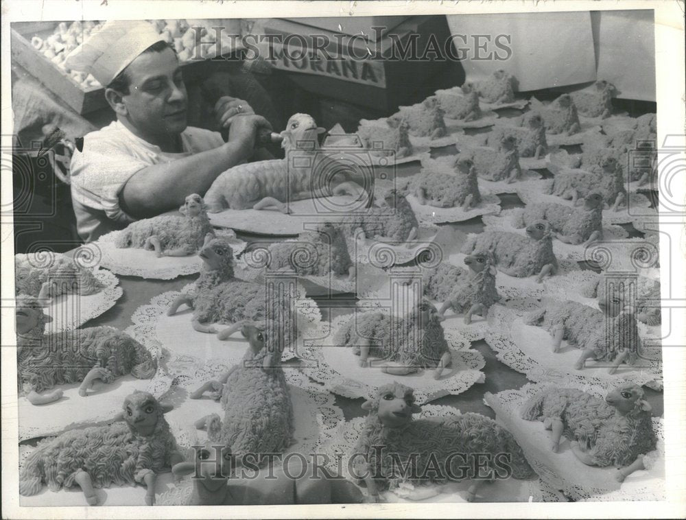 1957, Youngster Easter Lamb Pastry Sculptor - RRV89519 - Historic Images