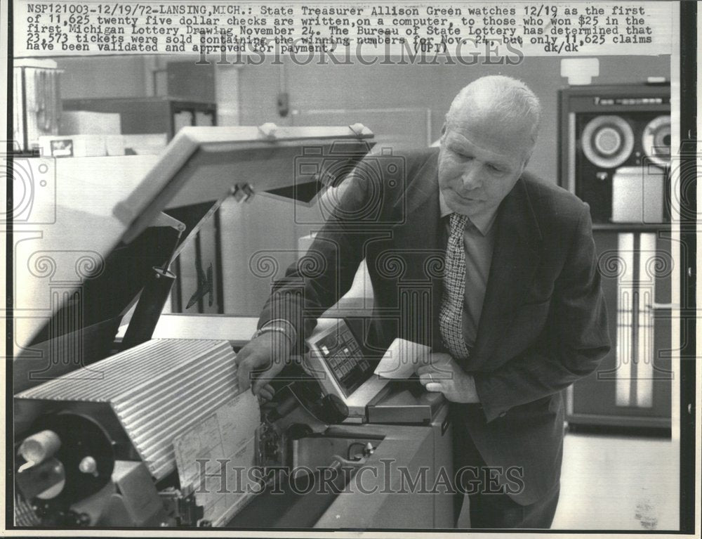 1972 Press Photo State Treasurer Allison Green Michigan - Historic Images