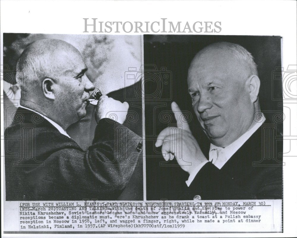 1959 Press Photo Toasting talking Josef Stalin Nikita - Historic Images