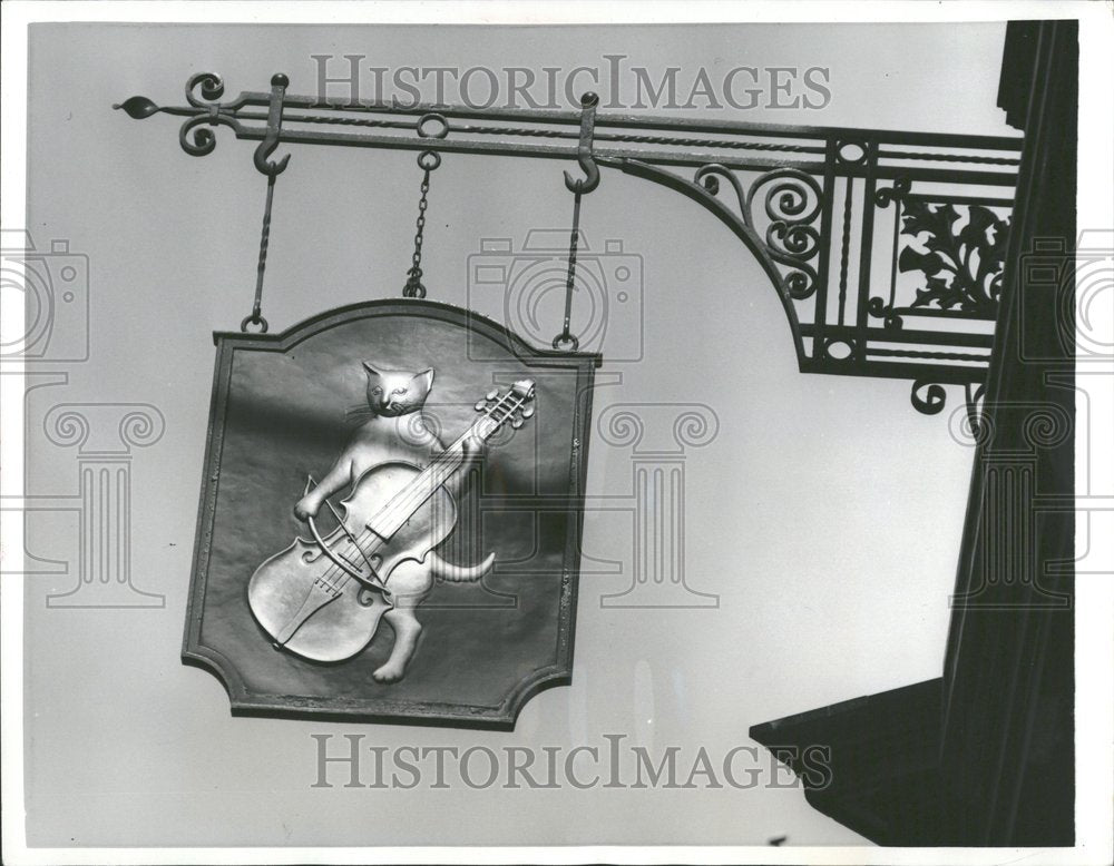 1957 Cat Fiddle Nursery Rhyme Sign Bank - Historic Images