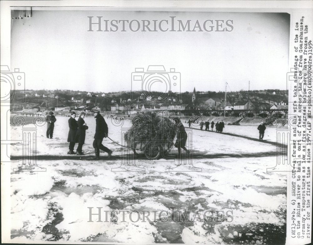 1954, Farmer Rhine River haul cart take ice - RRV96697 - Historic Images