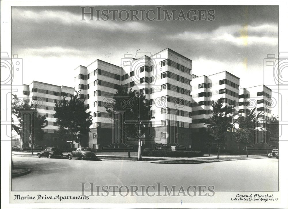 1977, Marine Apartment garden courtyard lake - RRV97881 - Historic Images