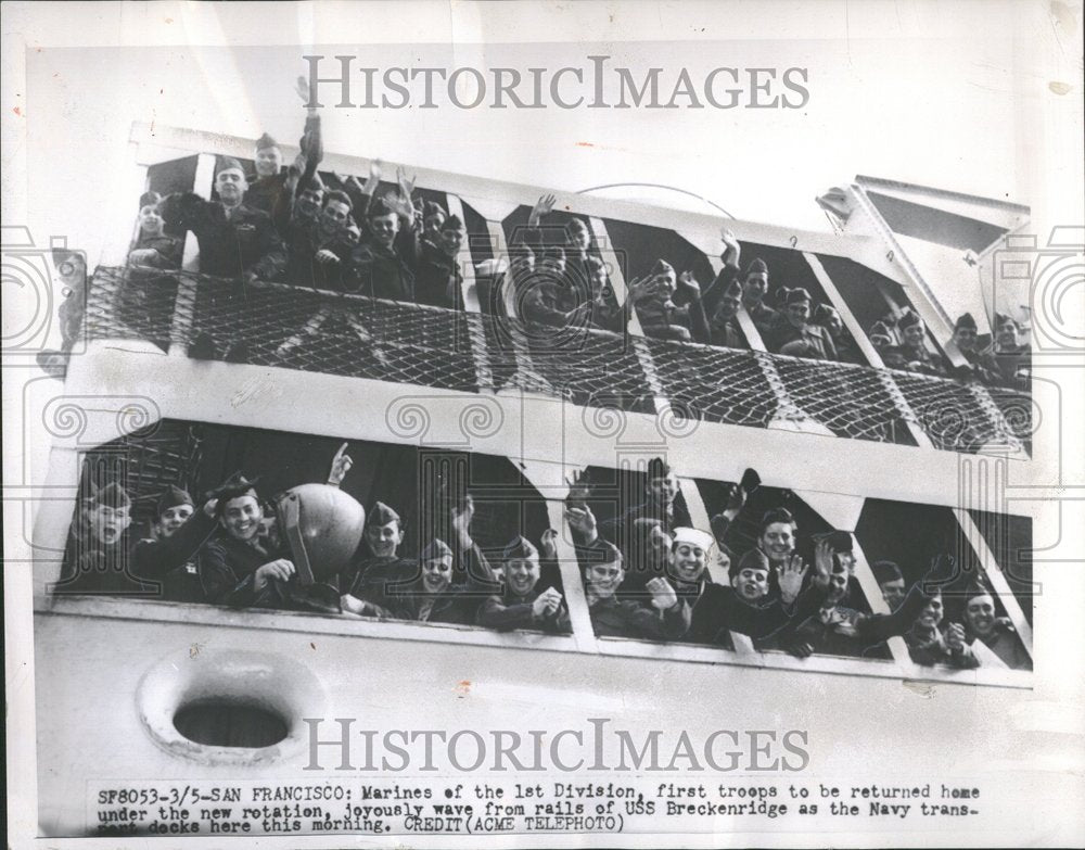 1951 Marines troops USS home rotation wave-Historic Images