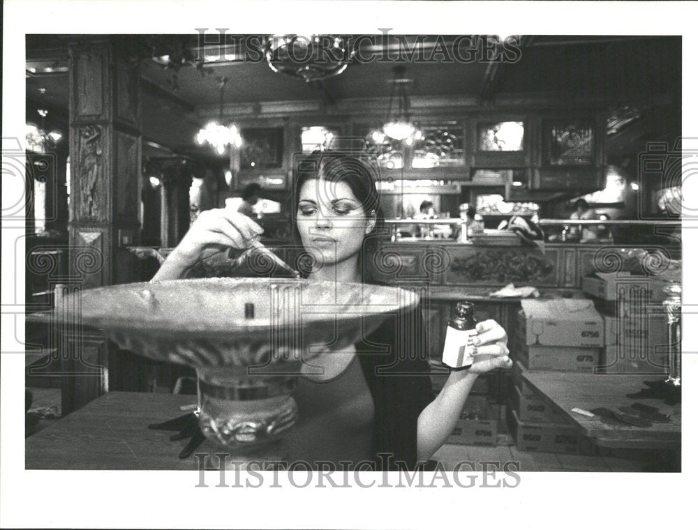 1977, Harry Terry Ann Jones bartender table - RRV99835 - Historic Images