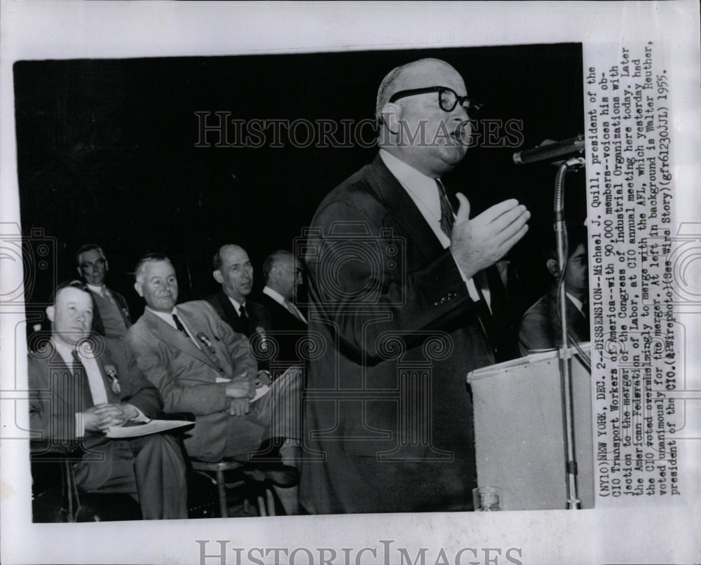 1955 Press Photo Michael Quill CIO AFL Merger - RRW01543 - Historic Images