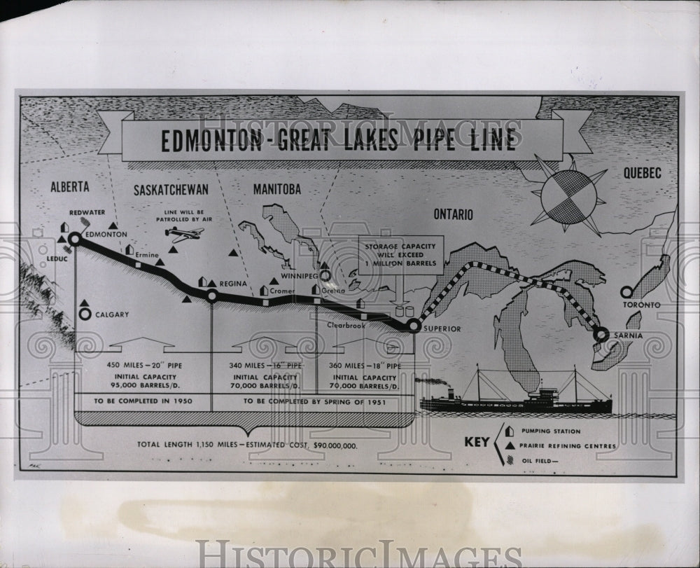 1950 Press Photo Edmonton Great Lakes Pipe Line Map - RRW01751 - Historic Images