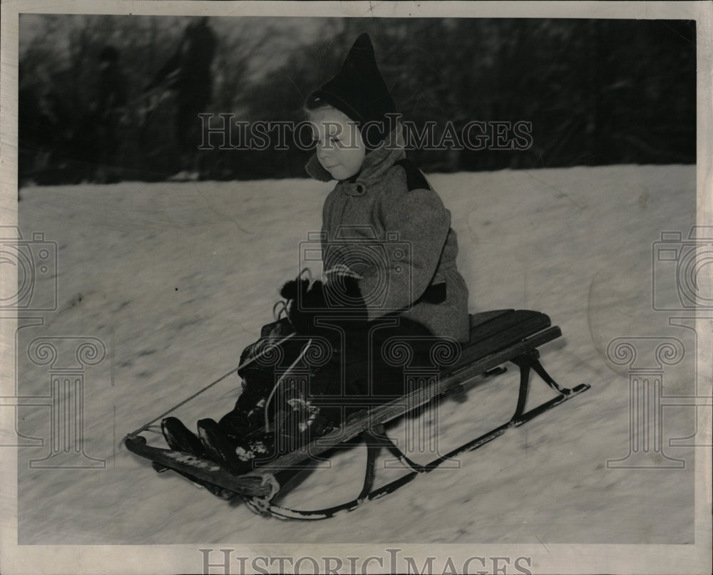 1950 Press Photo Sledding Detroit Rouge Park hills - RRW01799 - Historic Images