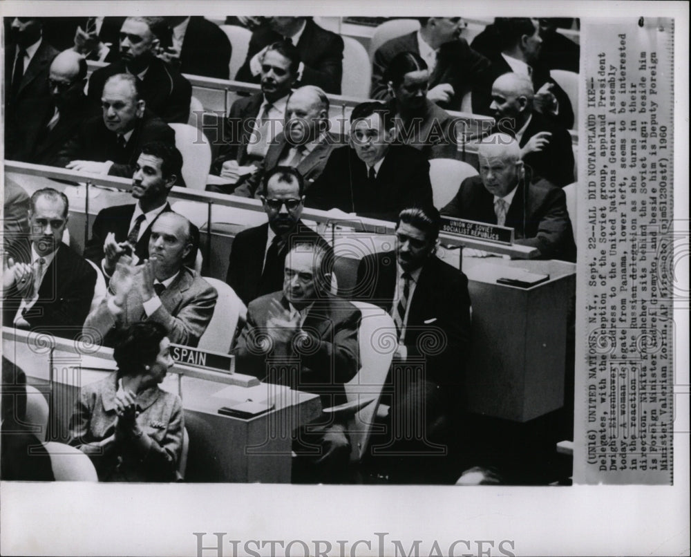 1960 Press Photo President Eisenhower UN Soviet applaud - RRW01827 - Historic Images