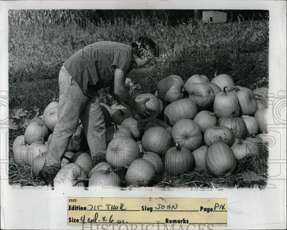 1973 Press Photo Man Preparing Sell Pumpkins Detroit - RRW03165 - Historic Images