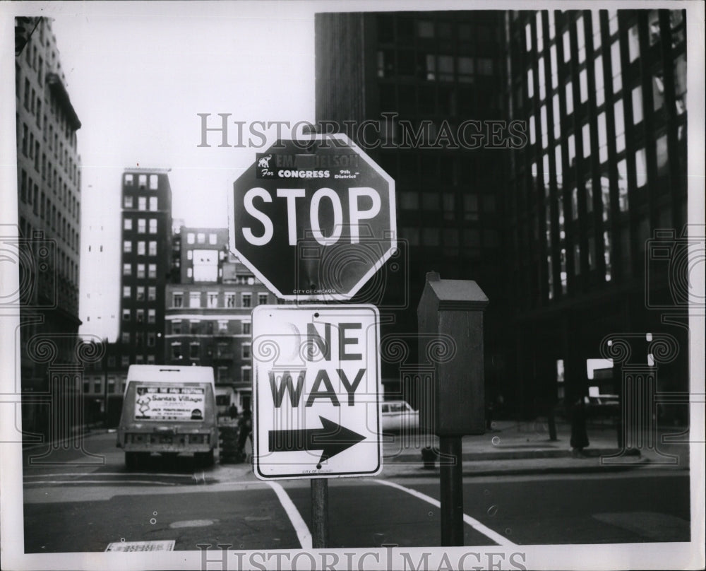 Press Photo Election Sticker Stop Sign - RRW03659 - Historic Images