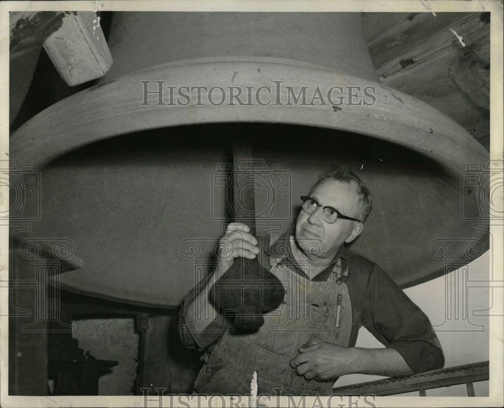 1956 Press Photo Continental Co Building Bell Worker - RRW04129 - Historic Images