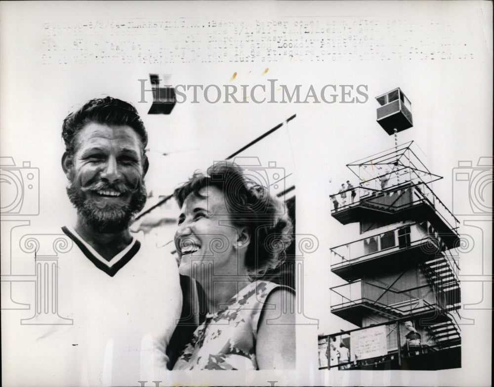 1964 Press Photo Bearded barber wife Jan Flagpole day - RRW04711 - Historic Images