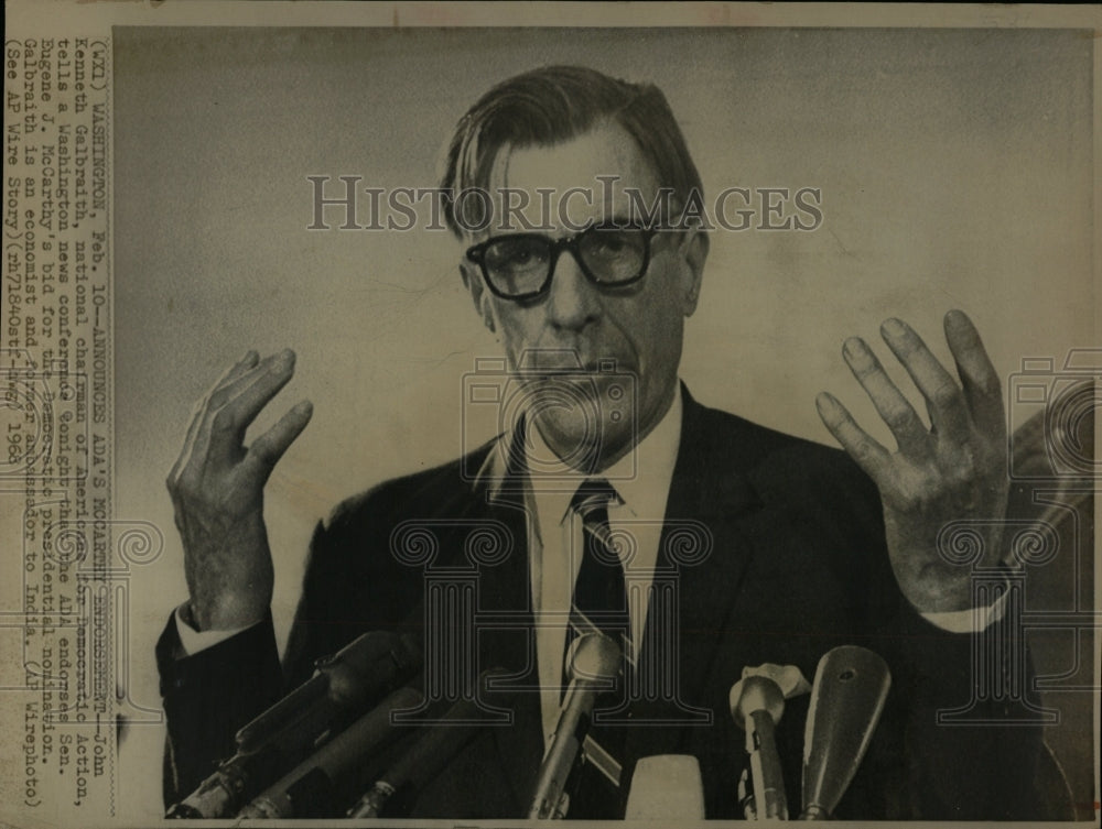 1968 Press Photo John Kenneth Galbraith Economist - RRW06443 - Historic Images