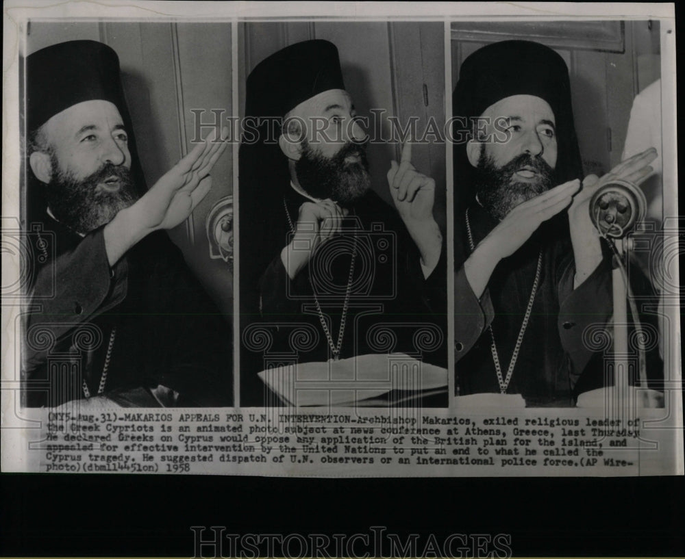 1958 Photo Archbishop Makarios Appeals For UN Interv, - RRW07147 - Historic Images