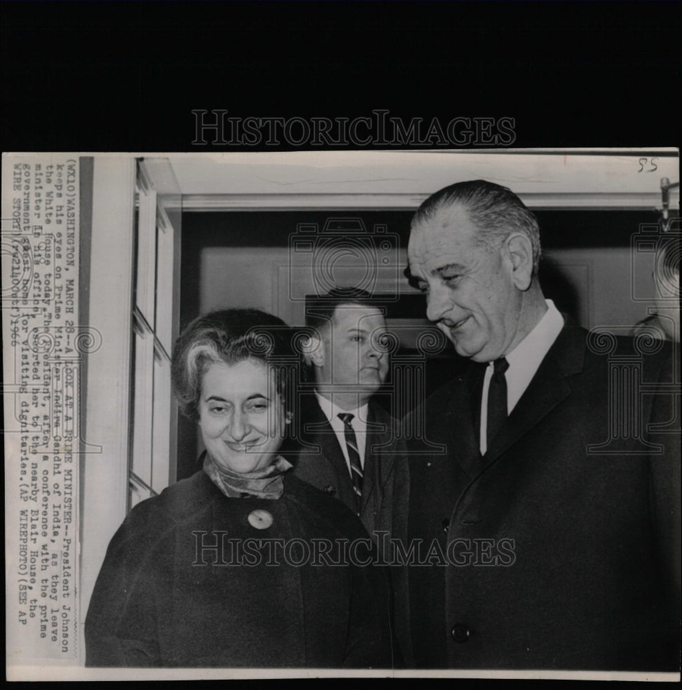 1966 Press Photo Indira Gandhi President Lyndon Johnson - RRW08125 - Historic Images