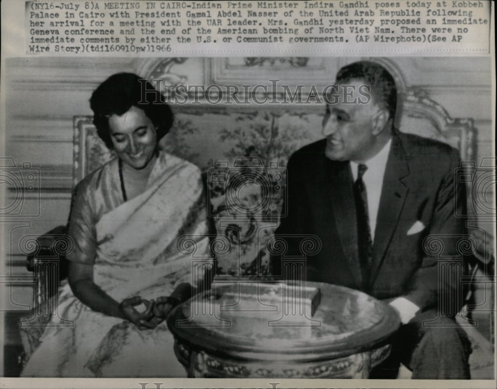 1966 Press Photo Indira Gandhi Gamal Abdel Nasser Cairo - RRW08159 - Historic Images