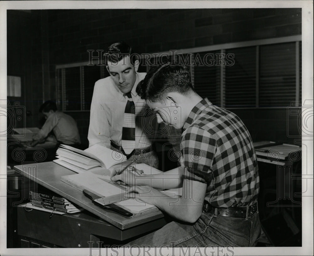 1949 Press Photo Boys Town Studying Teacher - RRW08397 - Historic Images