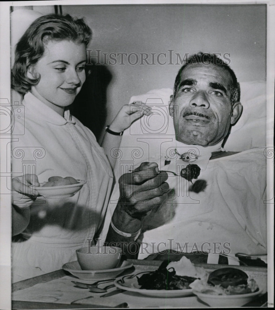 1959 Press Photo Hospital Patient Receives Steak Dinner - RRW08499 - Historic Images