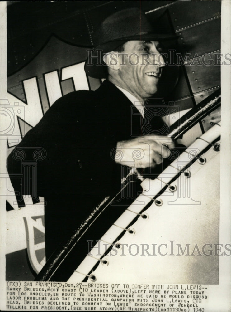 1940 Press Photo Harry Bridges Los Angels En Route West - RRW11399 - Historic Images