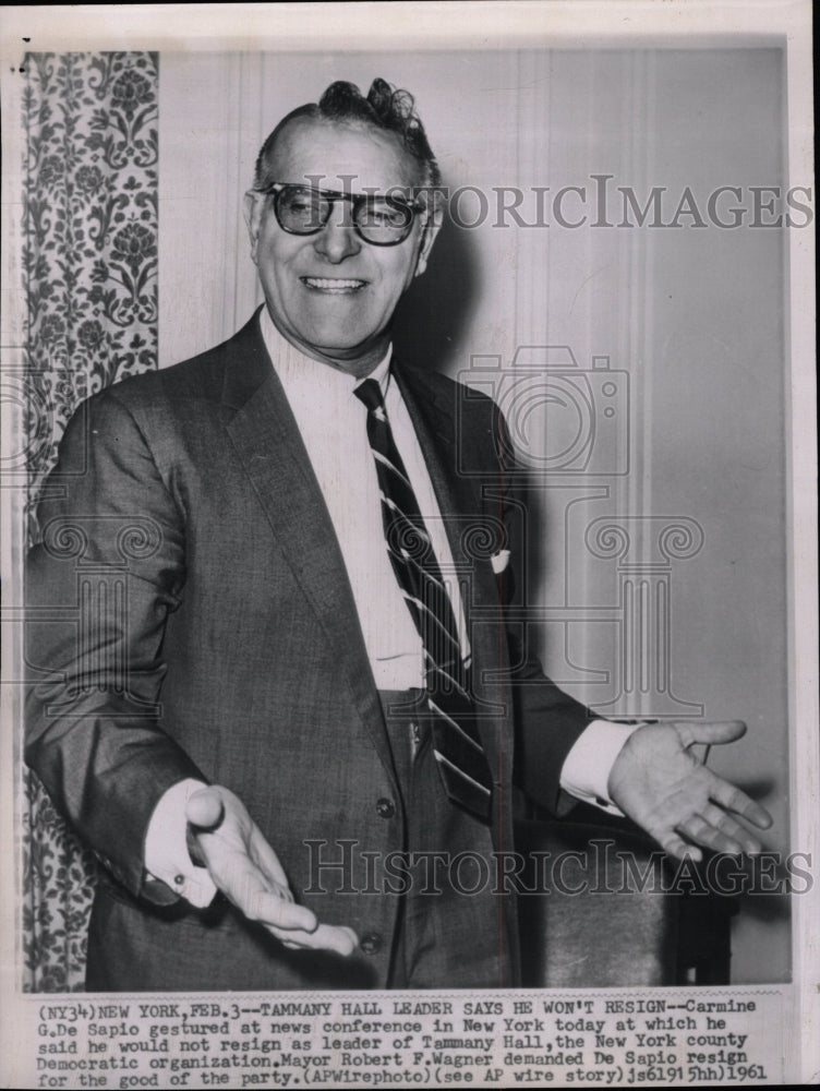 1961 Press Photo Tammany Hall Leader Carmine Sapio News - RRW11695 - Historic Images