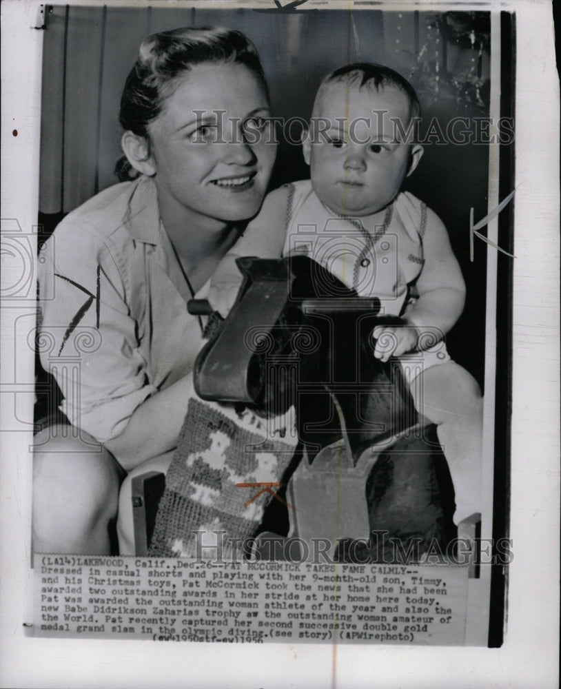 1956 Press Photo Pat McCormick won awards son Timmy kid - RRW13067 - Historic Images