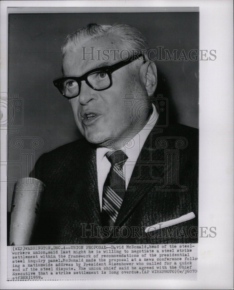 1959 Press Photo David McDonald Head Steelworkers Union - RRW13109 - Historic Images