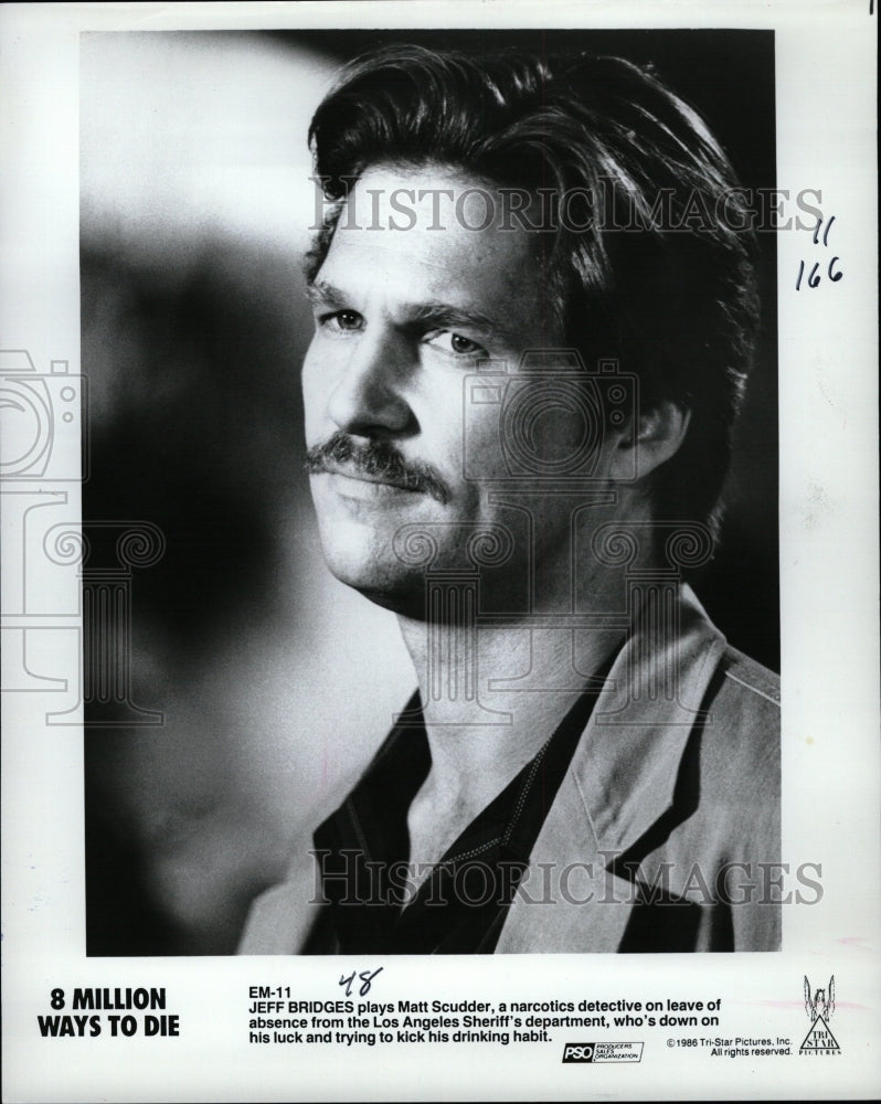 1986 Press Photo Jeff Bridges Matt Scudder Million Ways - RRW13479 - Historic Images