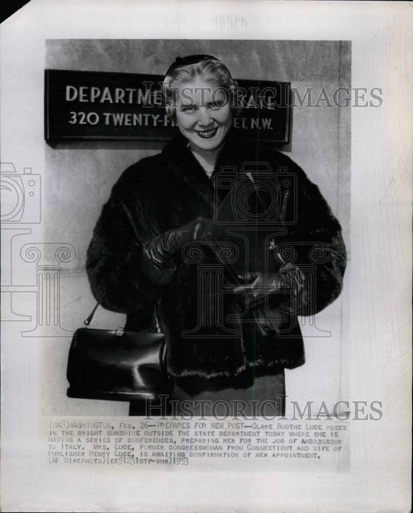 1953 Press Photo Clare Boothe Luce Ambassador Italy - RRW18065 - Historic Images